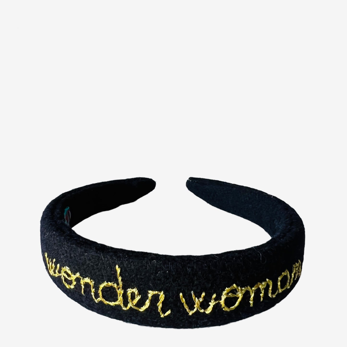 Cerchietto per capelli in panno blu scuro "wonder woman"ricamato a mano