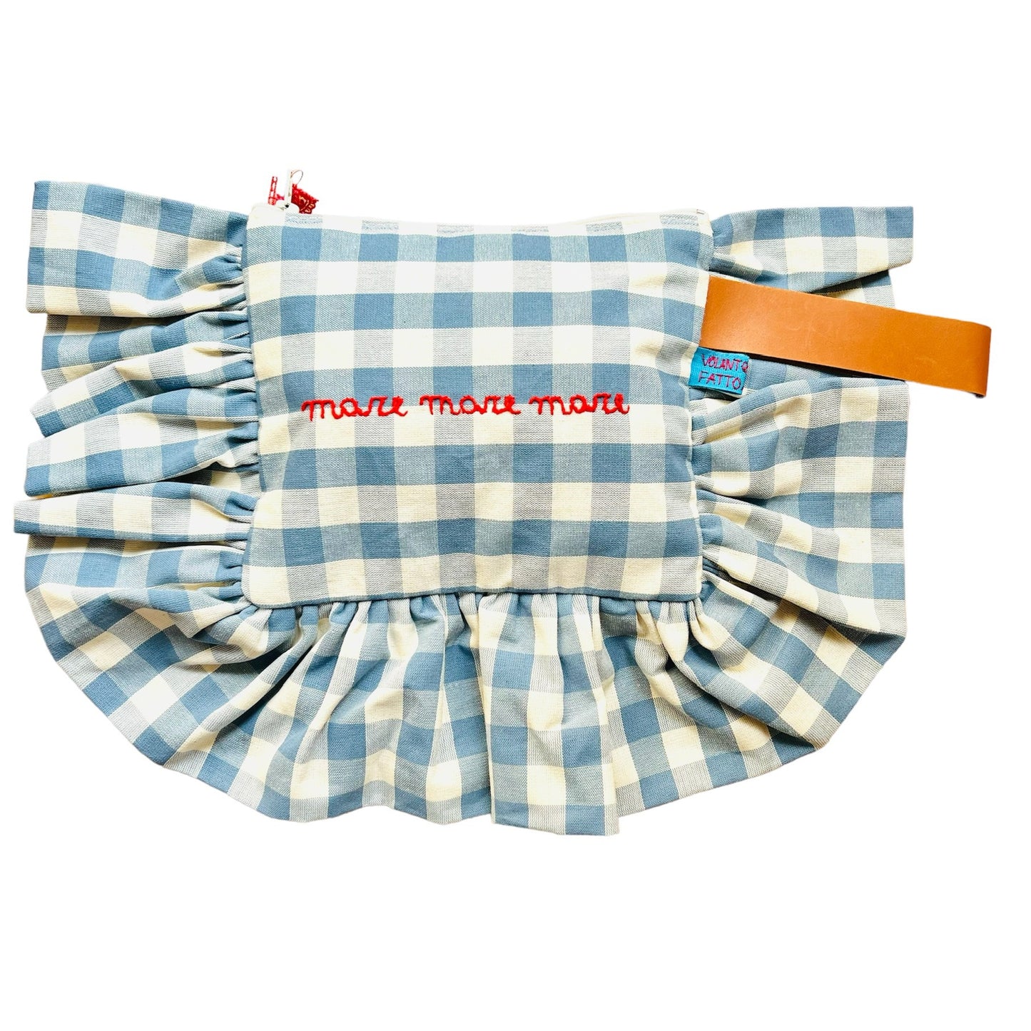Pochette quadri azzurri " mare mare mare " ricamata a mano