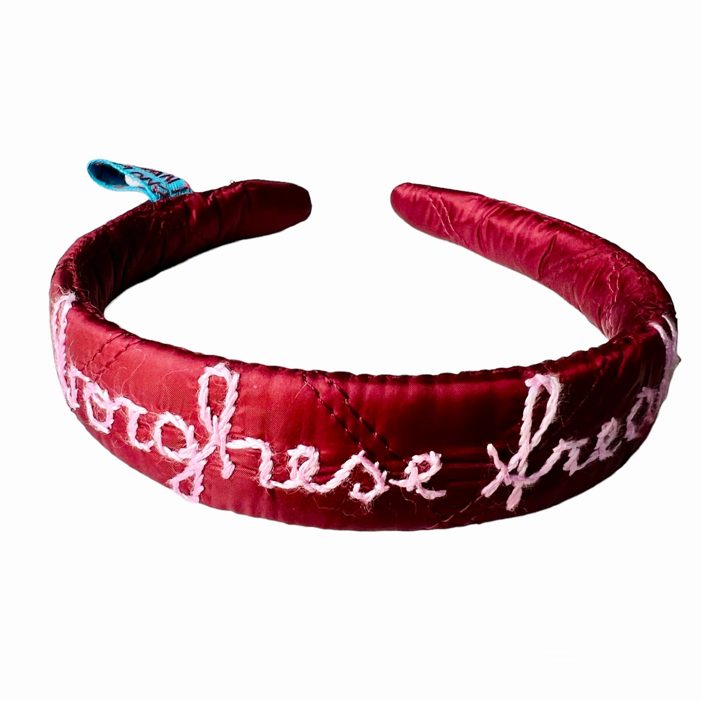 Cerchietto per capelli matelasse' bordeaux "borghese freak" rosa ricamato a mano