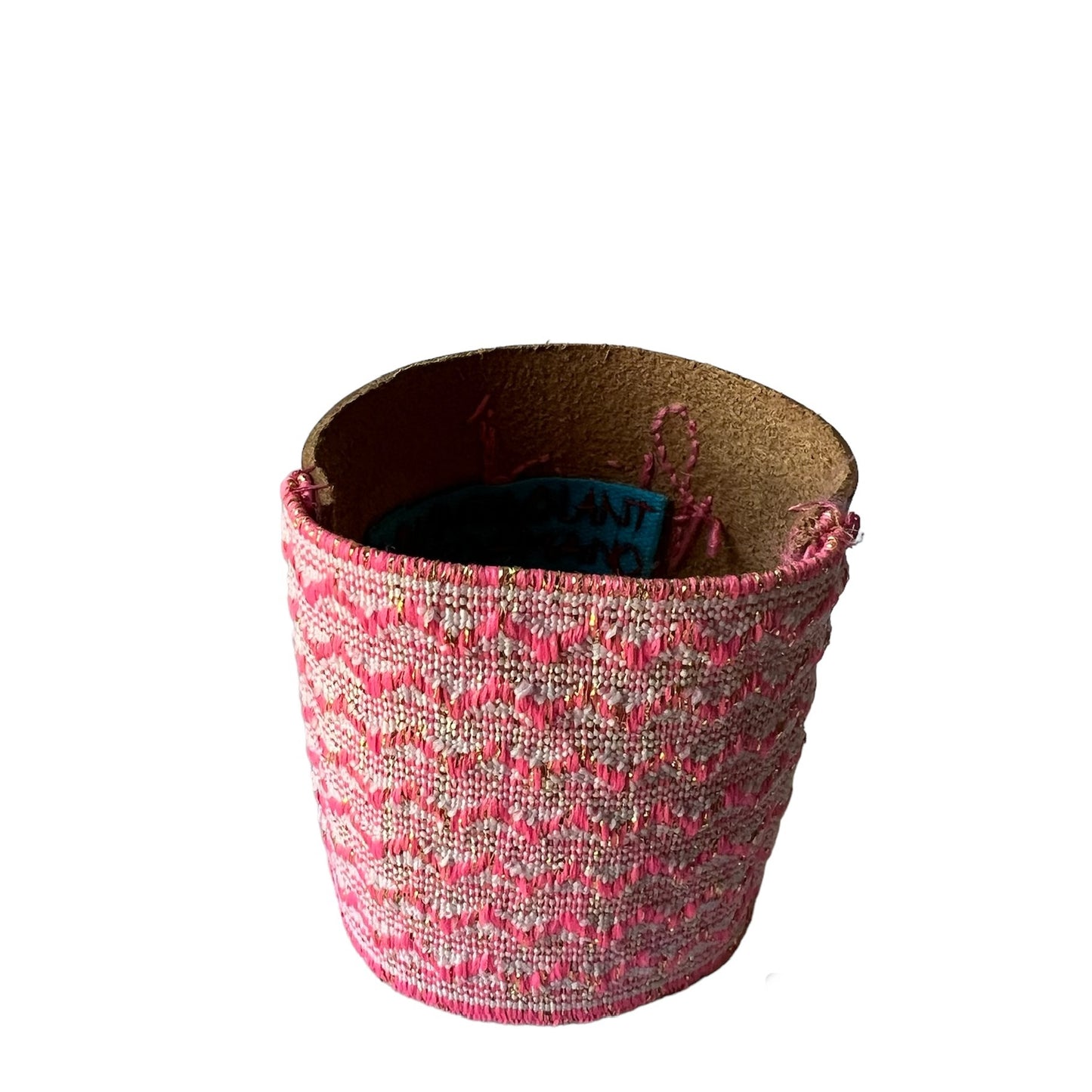 bracciale alto in cuoio fiore ricamato a mano "first lady" e retro in elastico e lurex