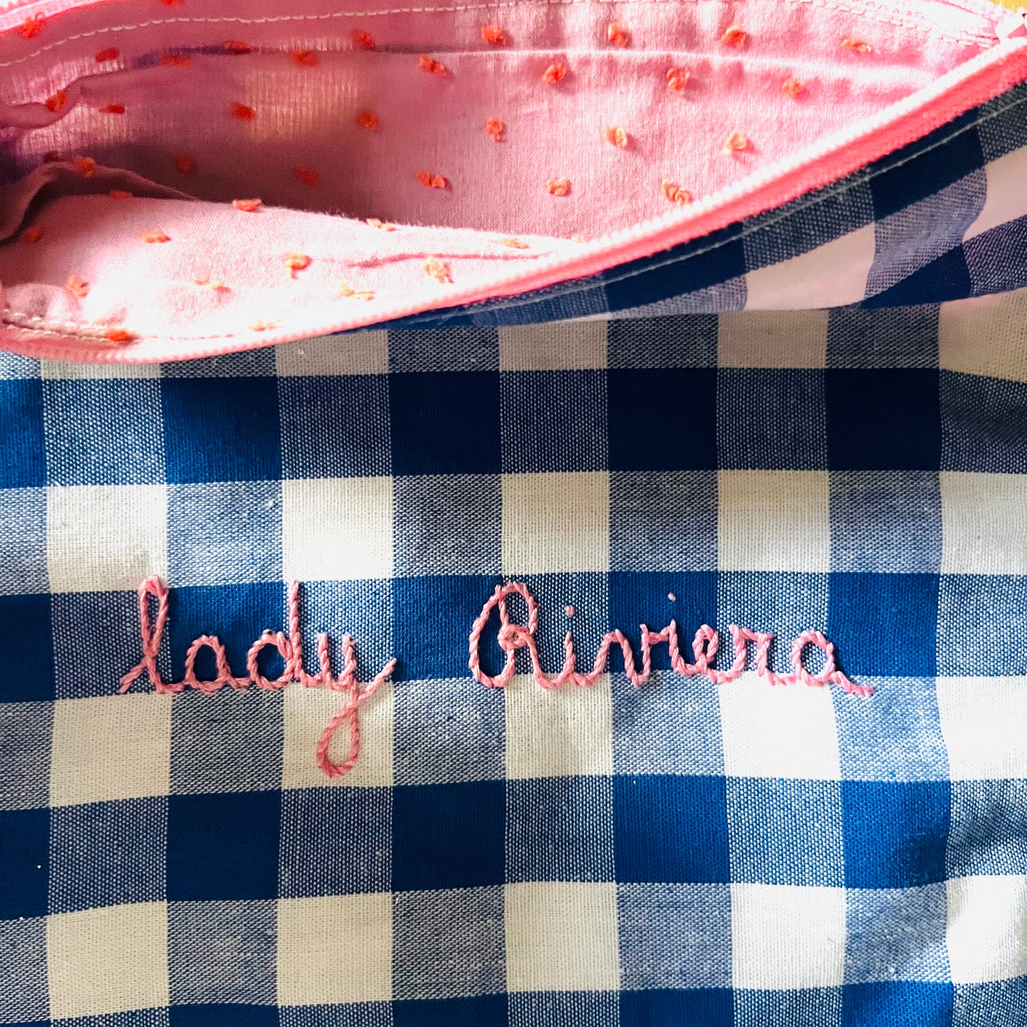 pochette quadri Vichy “lady Riviera” ricamata a mano