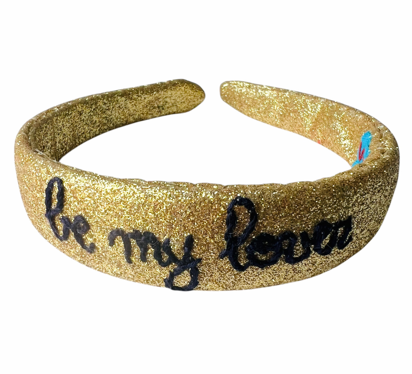 Cerchietto per capelli in panno e lurex oro "be my lover" ricamato a mano