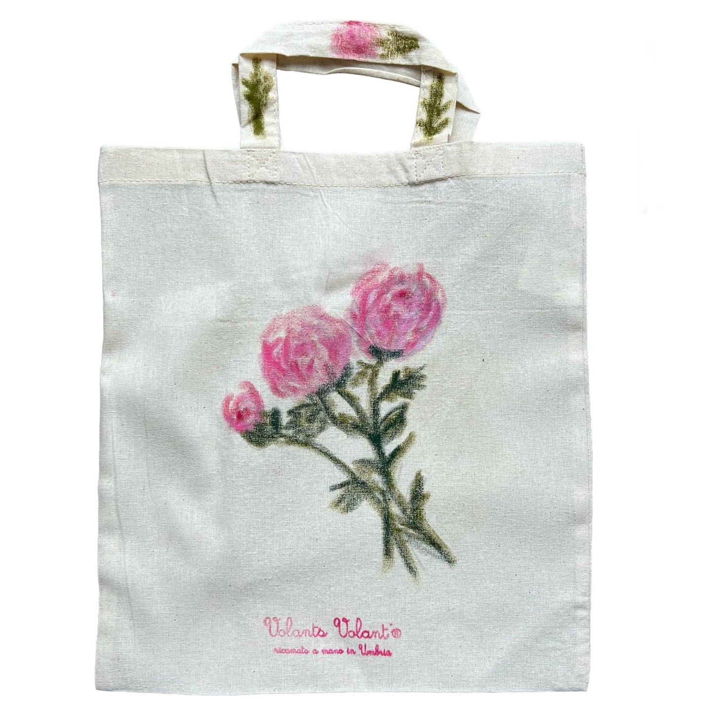 shopper VOLANTS VOLANT in tela di cotone disegnata a mano con bouquet di peonie