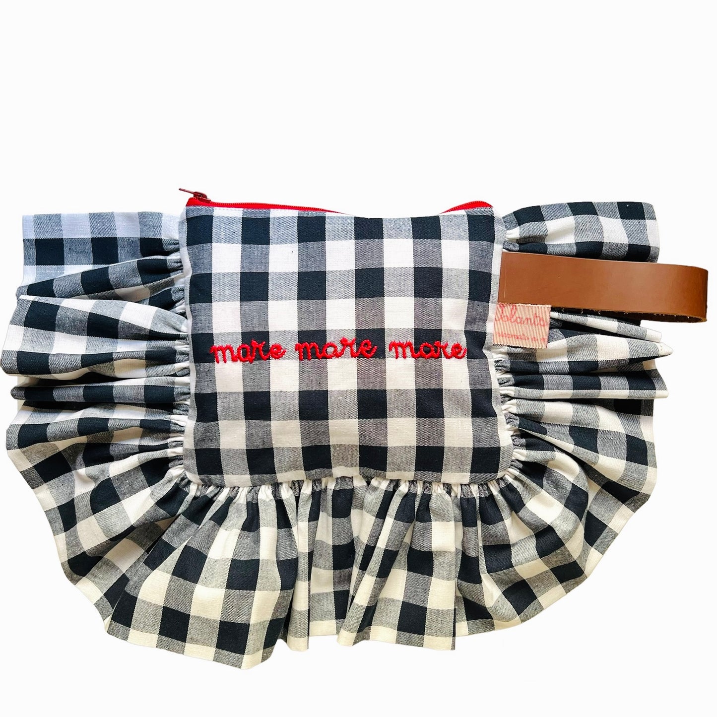 pochette quadretti blu scuro “ Mare mare mare” ricamata a mano