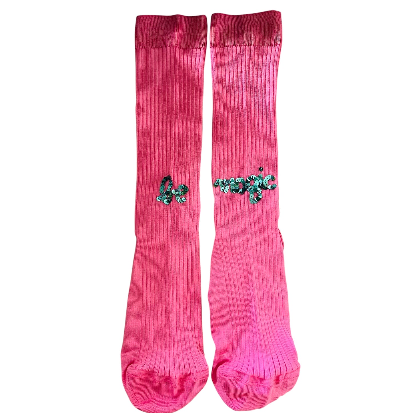 calzini in filo scozia rosa Barbie "be magic" ricamati a mano con paillettes