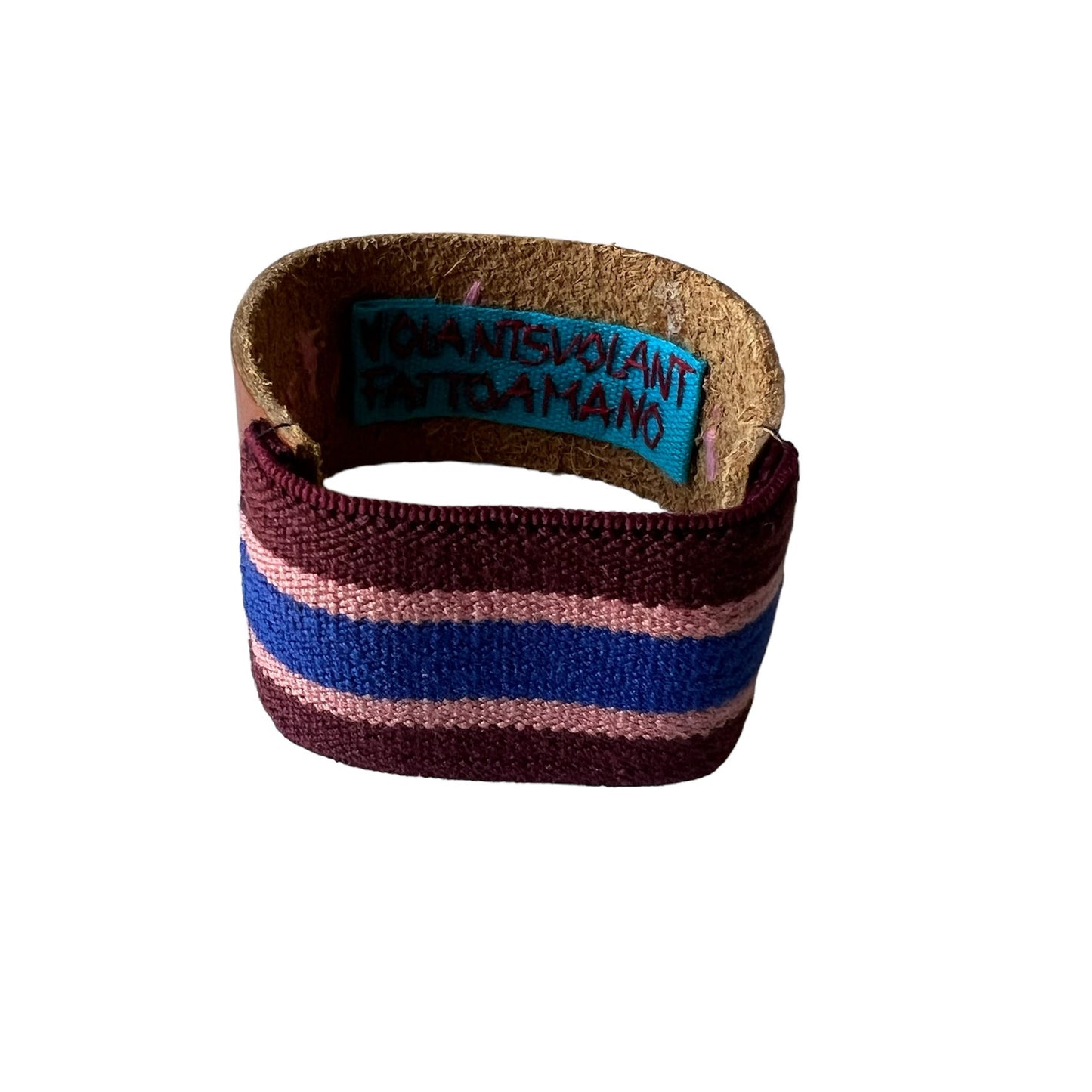 bracciale in cuoio fiore ricamato a mano "madame" e retro in elastico a righe