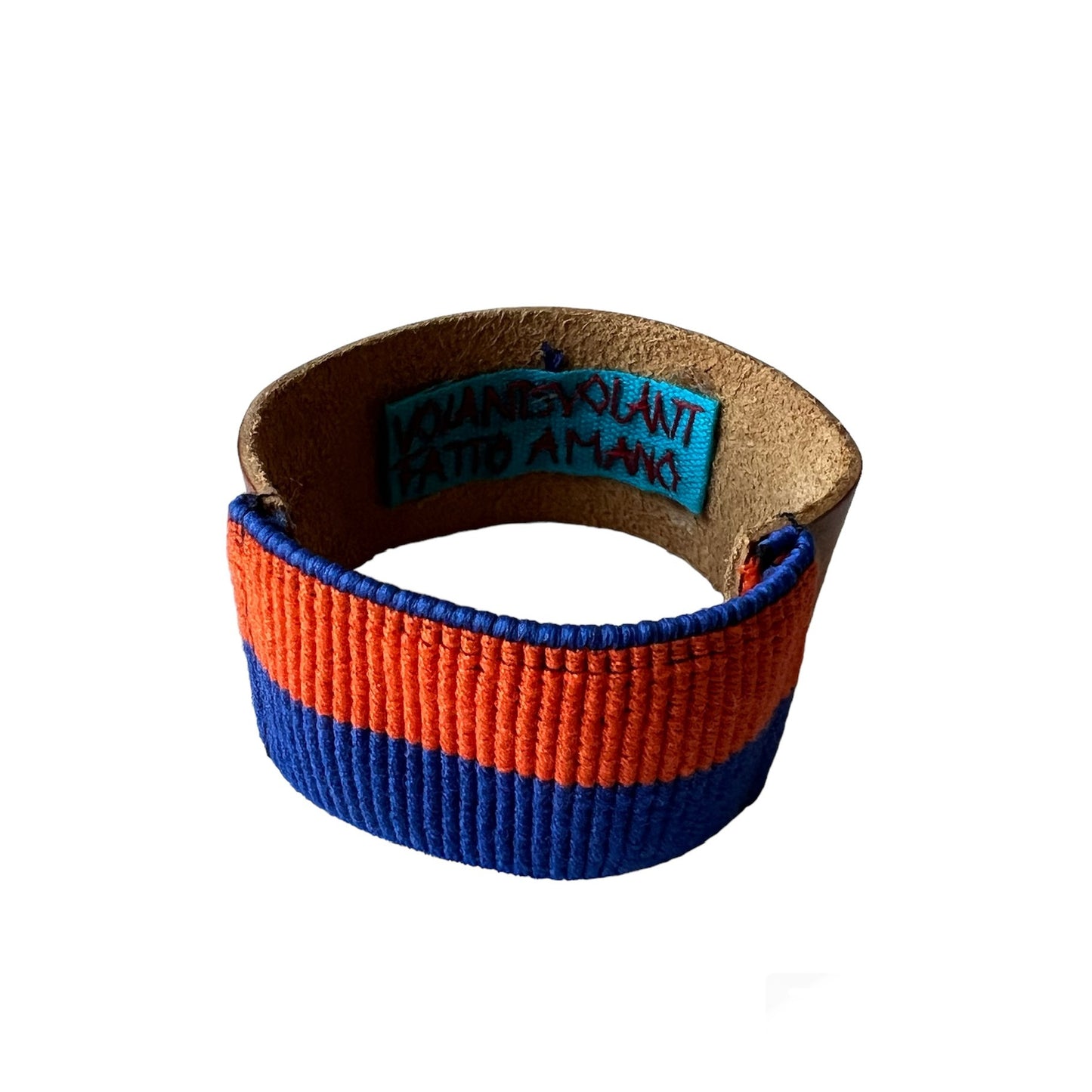 bracciale in cuoio fiore ricamato a mano "miss" e retro in elastico a righe