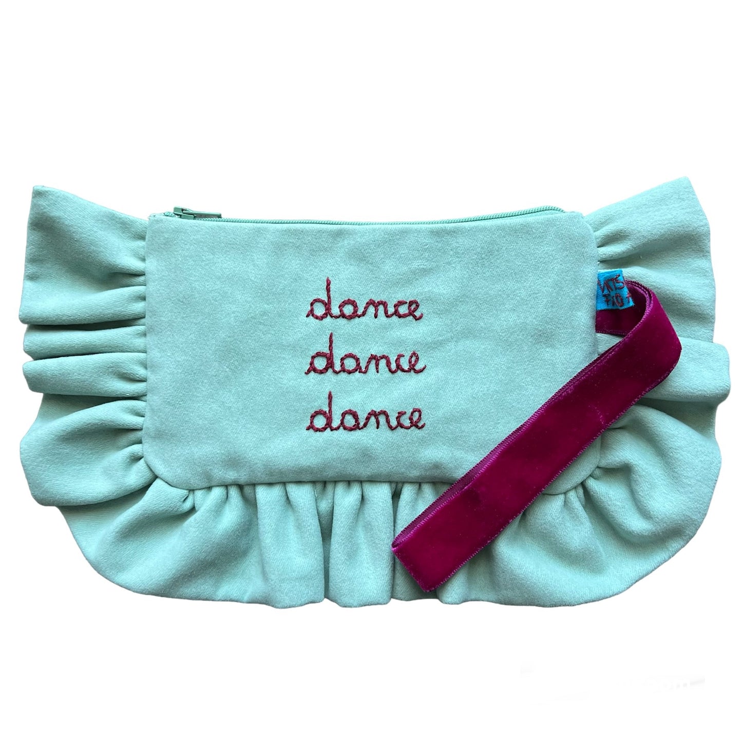 bustina mille usi in fustagno verde acqua "dance dance dance"" ricamata a mano