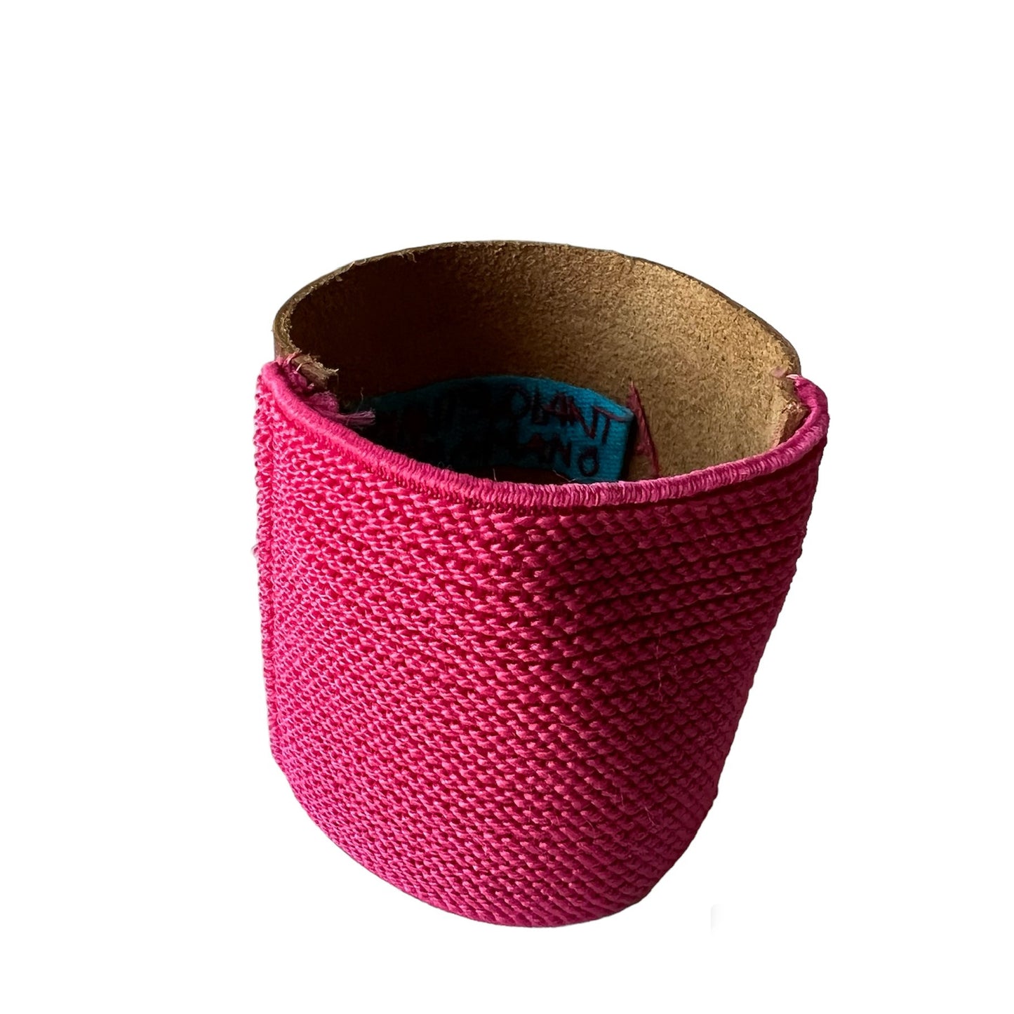 bracciale alto in cuoio fiore ricamato a mano "dream" e retro in elastico fucsia