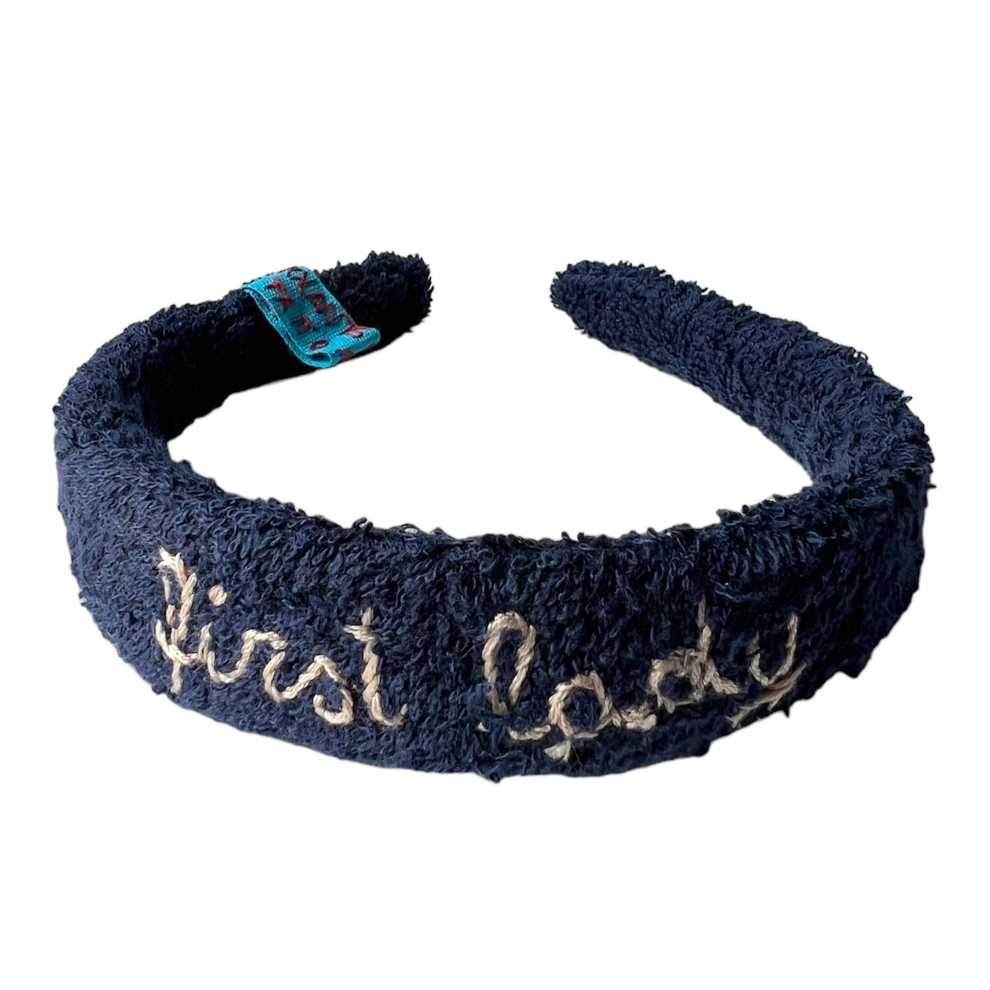 cerchietto per capelli spugna blu scuro "first lady" ricamato a mano