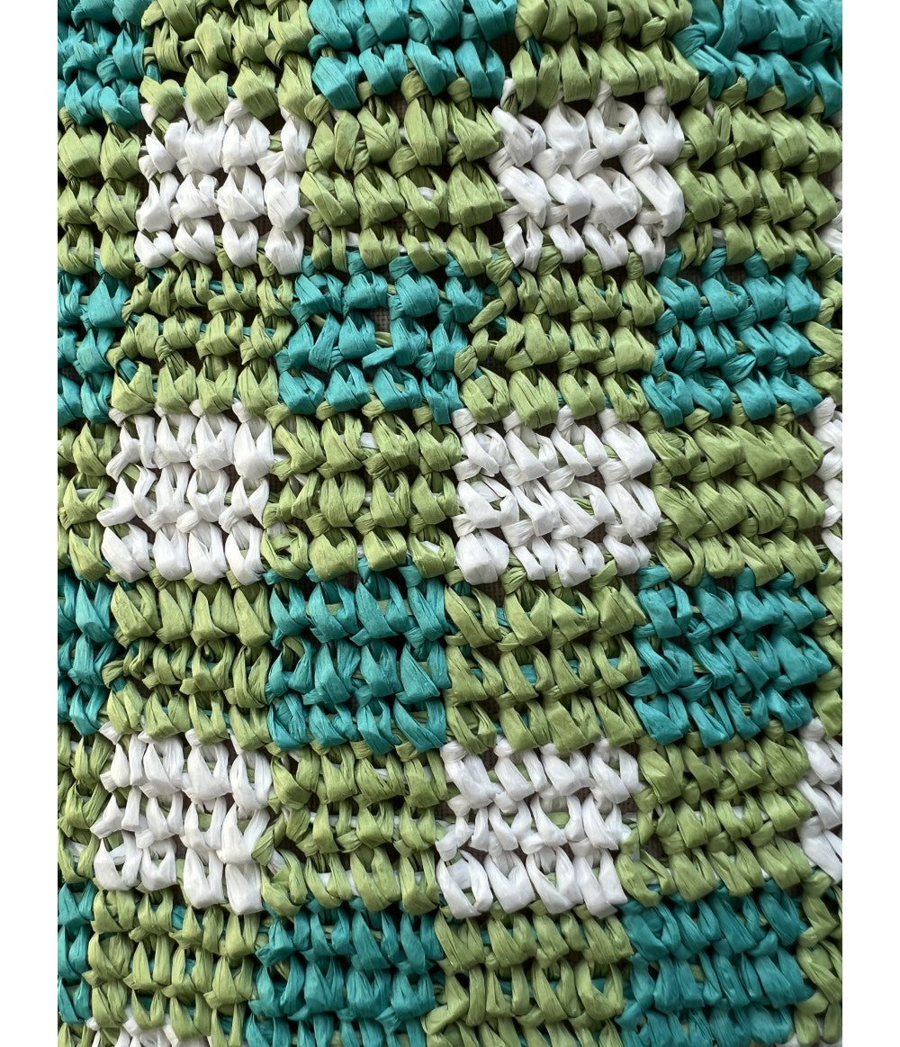 Maxi pochette rafia tessuta a mano vichy verde e turchese
