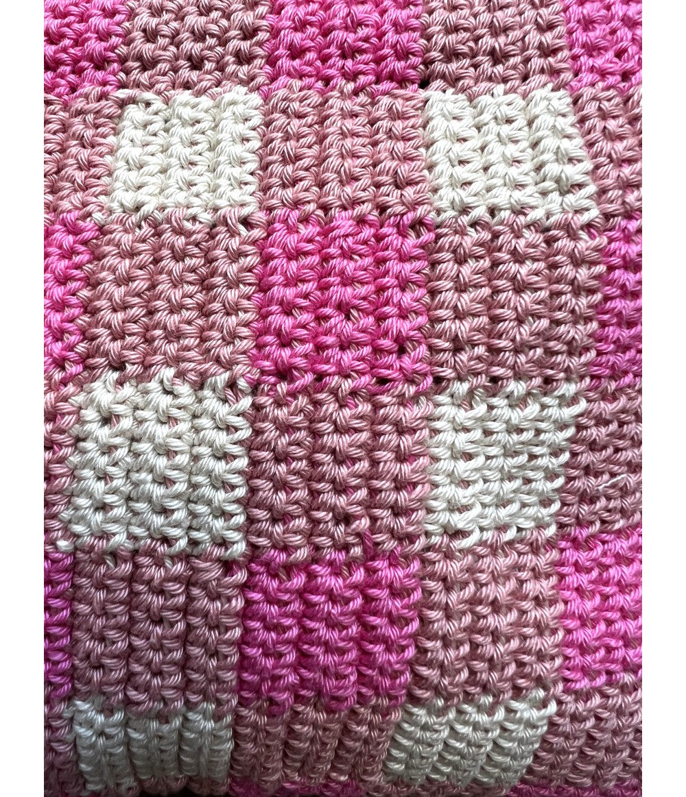 Pochette uncinetto quadretti vichy rosa e crema