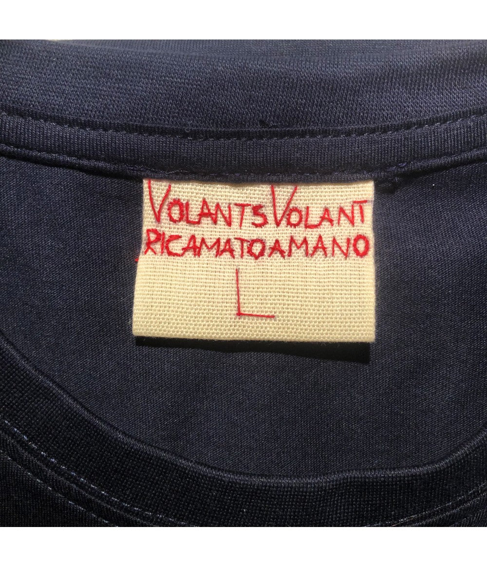 t-shirt blu navy ricamata a mano "anche le ragazze fanno promesse da marinai" in rosso