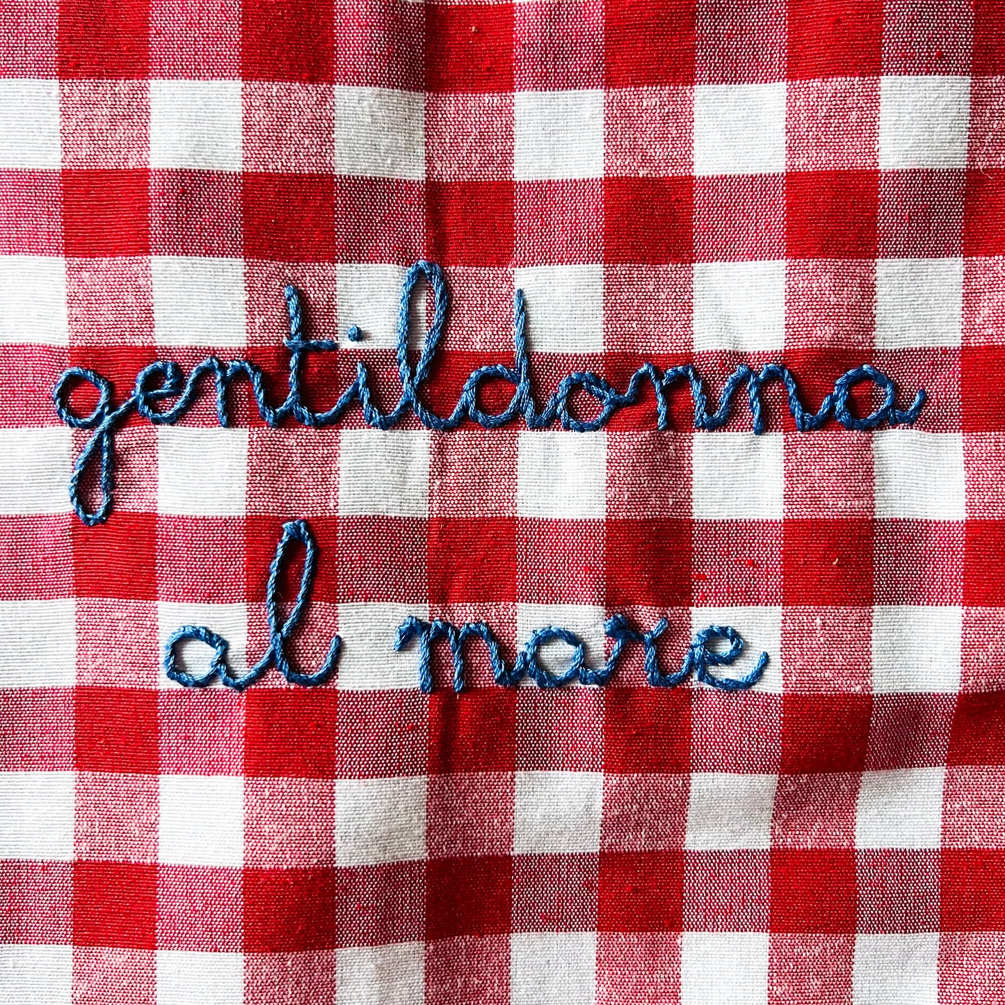 shopping bag quadretti rossi “ gentildonna al mare” ricamata a mano