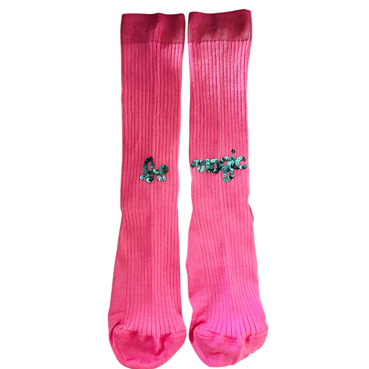 calzini in filo scozia rosa Barbie "be magic" ricamati a mano con paillettes
