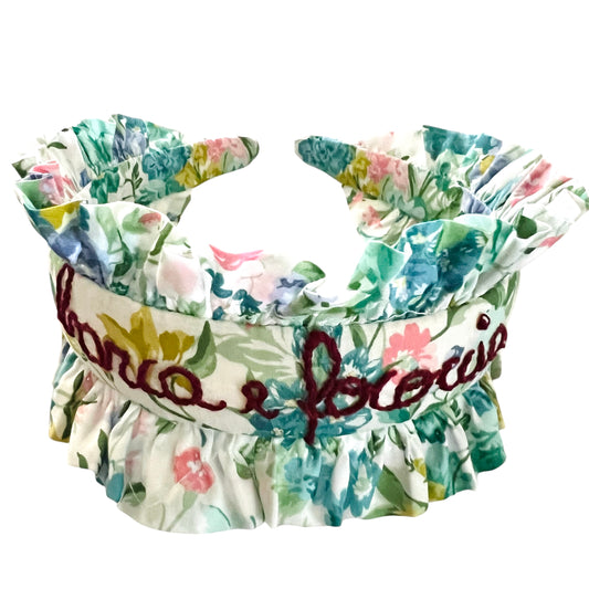 cerchietto per capelli con volants in tessuto a fiori Liberty of London vintage "barca e focaccia" ricamato a mano