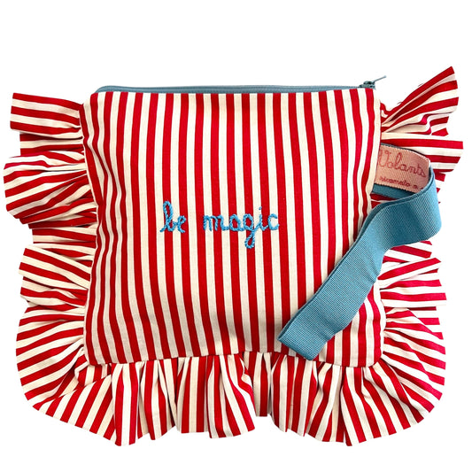 New! Madame-milleusi in tessuto a righe rosse "be magic" ricamata a mano