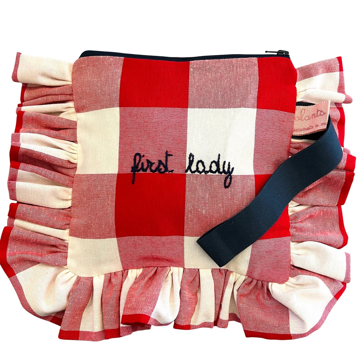 New! Madame-milleusi in tessuto a quadri maxi rossi "first lady" ricamata a mano