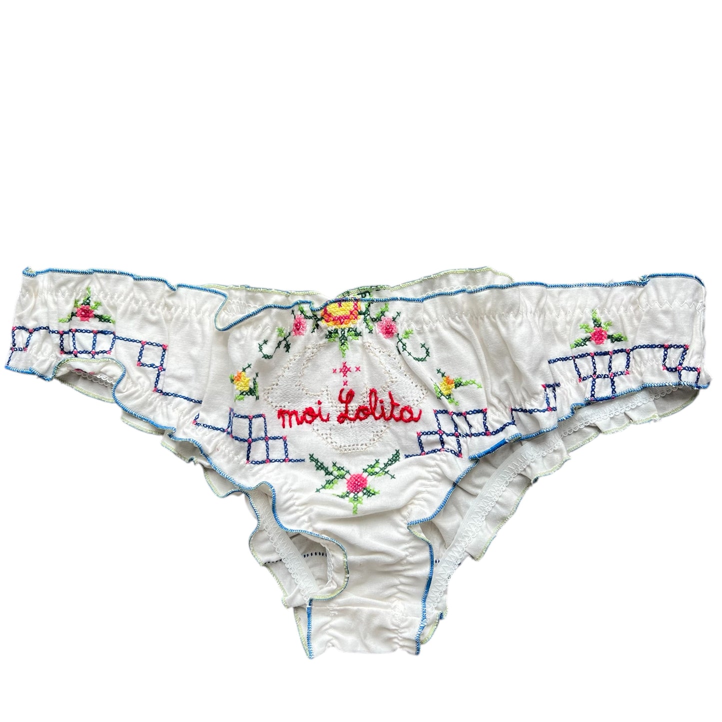 slip frou frou in puro cotone vintage ricamato "moi Lolita" ricamato a mano