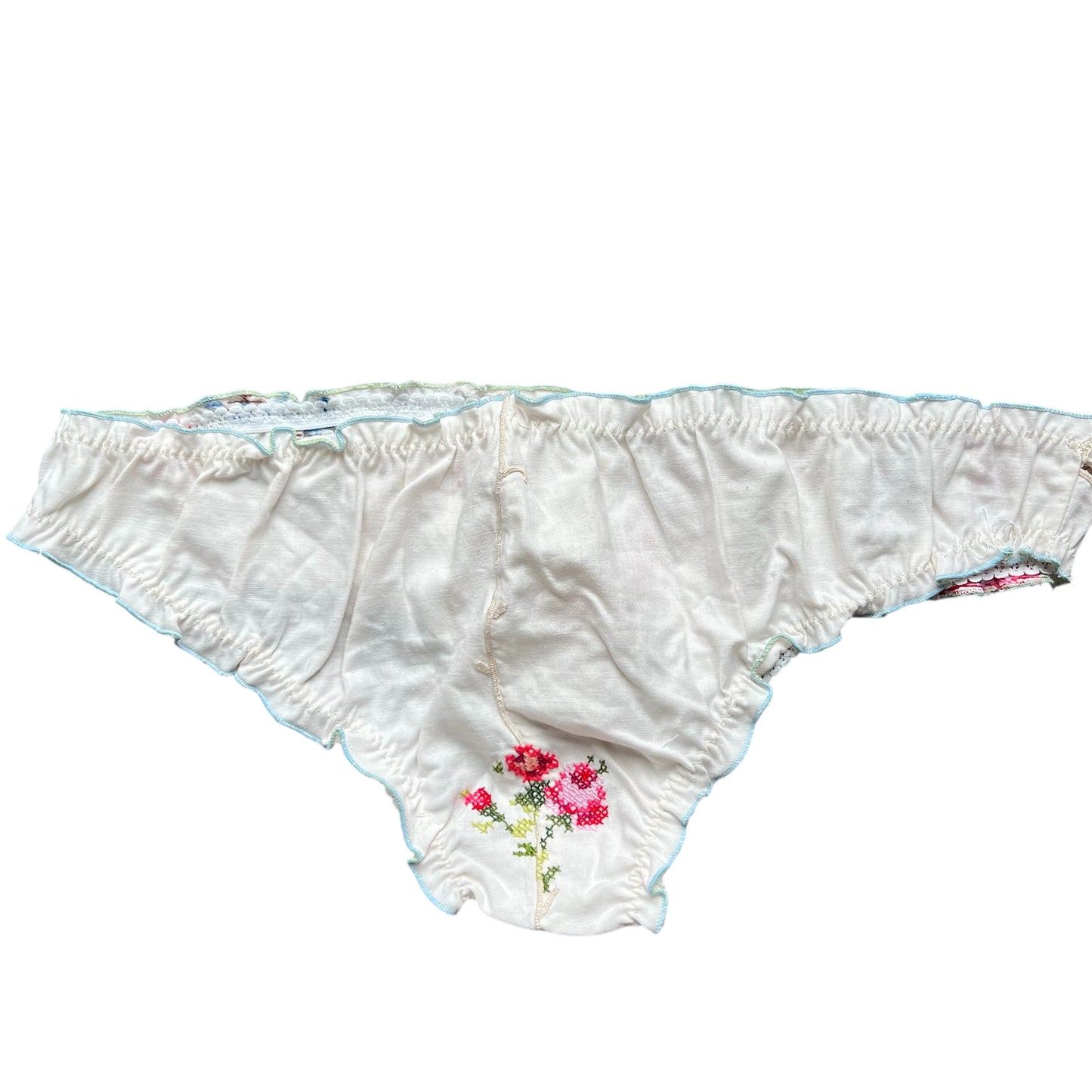 slip frou frou in puro cotone vintage ricamato "it girl" ricamato a mano