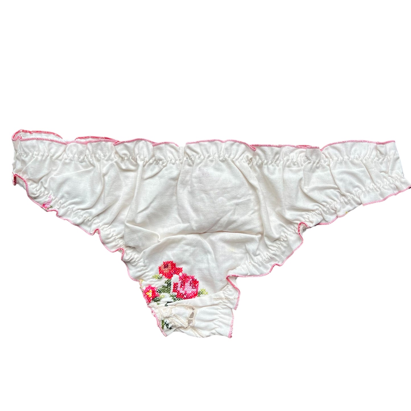 slip frou frou in puro cotone vintage ricamato "radical freak" ricamato a mano
