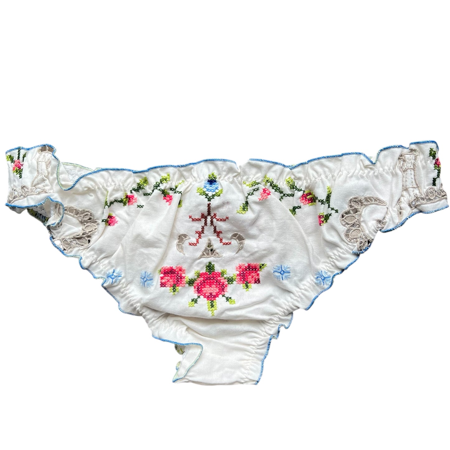 slip frou frou in puro cotone vintage ricamato "ad maiora" ricamato a mano