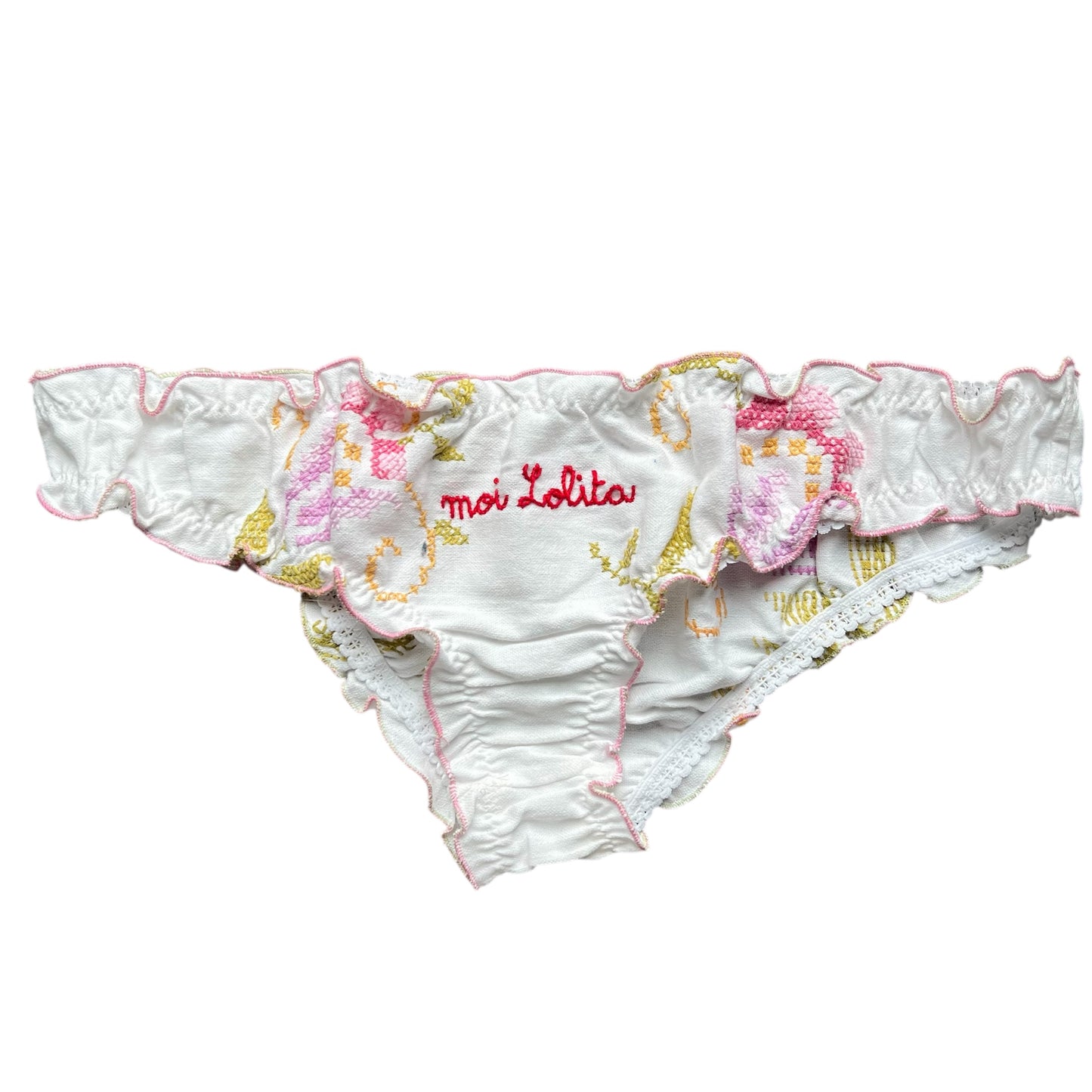 slip frou frou in puro cotone vintage ricamato "moi Lolita" ricamato a mano