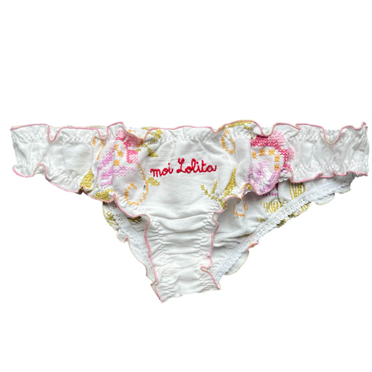 slip frou frou in puro cotone vintage ricamato "moi Lolita" ricamato a mano
