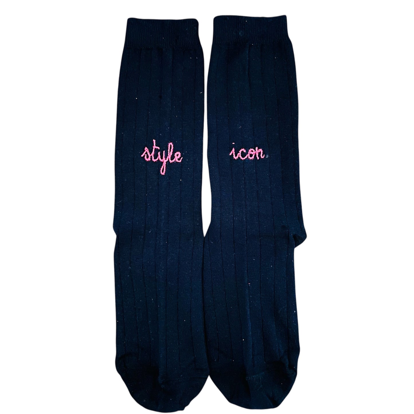 Calze a coste blu navy “style icon” ricamate a mano