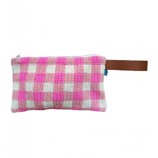 Pochette uncinetto quadretti vichy rosa e crema